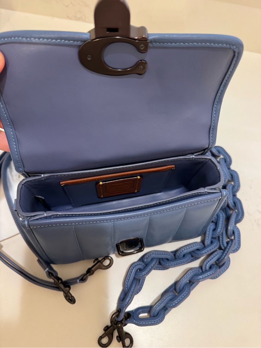 Coach Quilted Dusty Blue Mini Crossbody with 2 straps - Picture 4 of 8